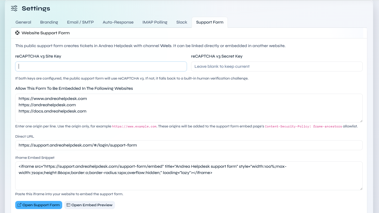 Admin Support Form